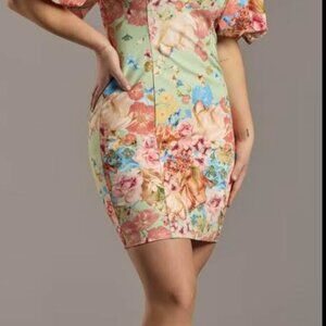 Jewel Badgley Mischka Women Floral Print Balloon-Sleeve Dress, Sz 12, MSRP: 198$